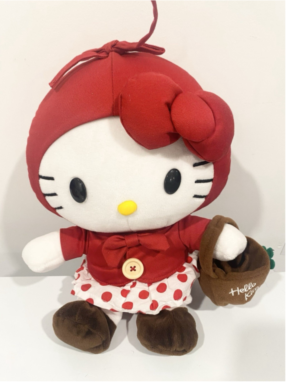 Hello Kitty Plush 12” Sanrio 2019 Red Polka Dot Dress Basket Stuffed Doll
